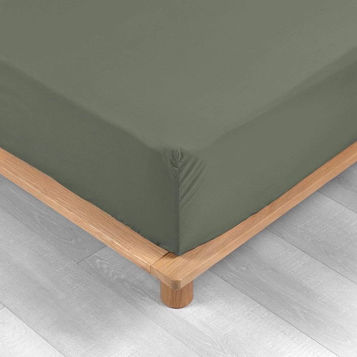 Draps Housse - PROMO LINGE - LIA - Percale de Coton 78fils - 200x160cm - Kaki
