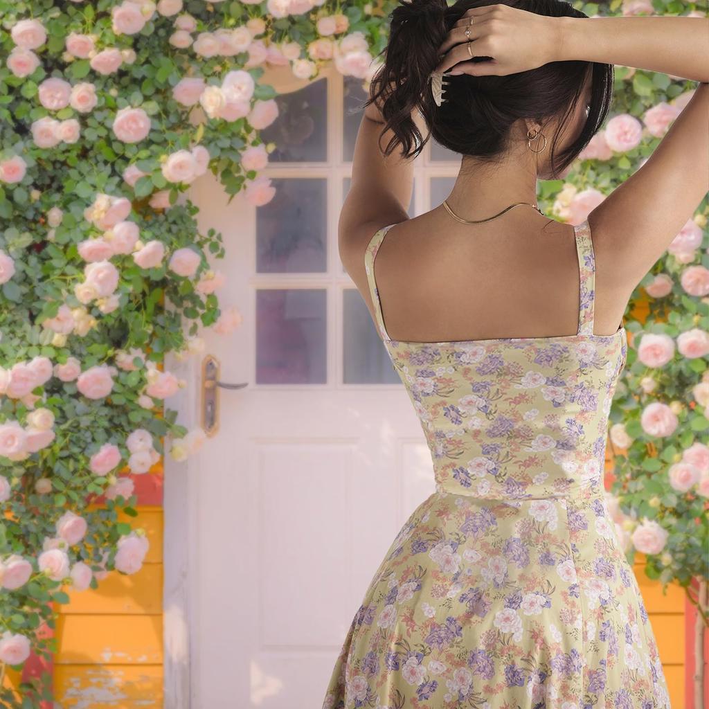 Платье-корсет с цветочным принтом, деревенское платье-корсет, женское платье-корсет миди с струящимся разрезом на бретельках, платье-корсет с цветочным принтом