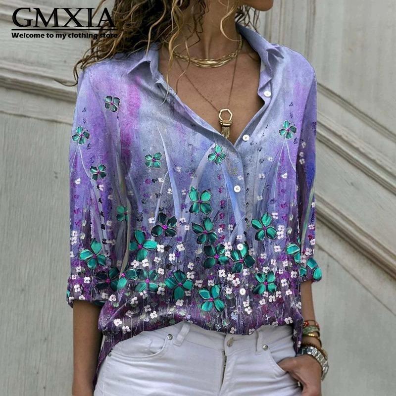 GMXIA 38 цветов Женская мода Повседневные Блузки и рубашки с длинным рукавом и воротником ПОЛО