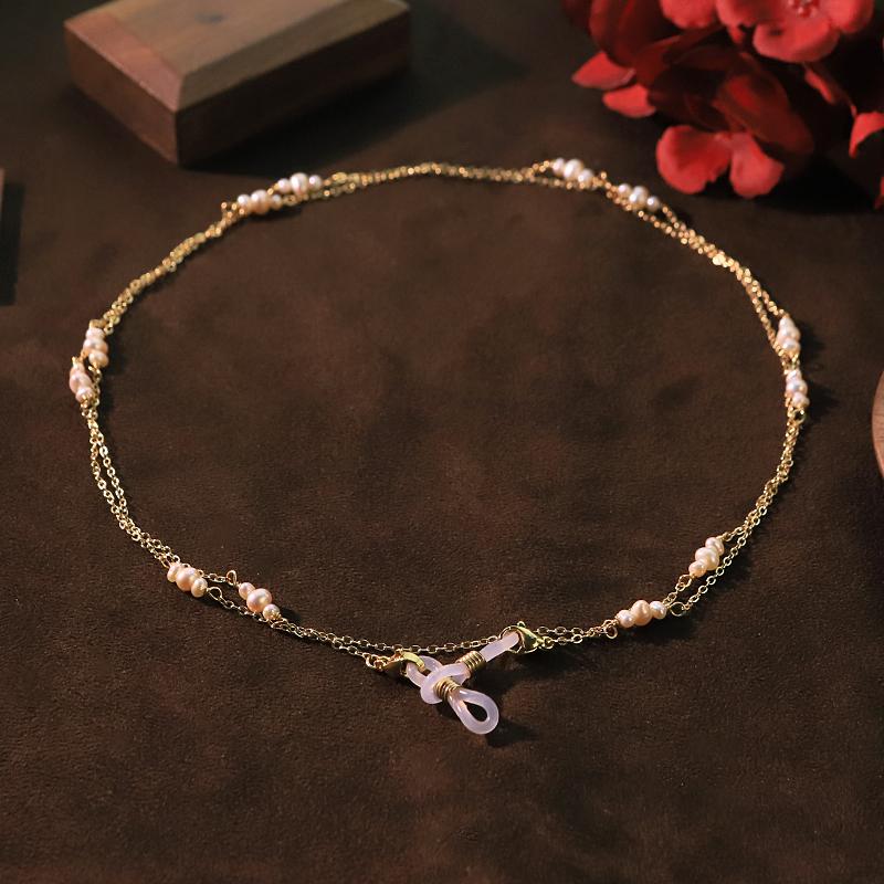 Natural Freshwater Pearl Double-Layer Eyeglass Necklace for Women Sunglasses Eyewear Strap Holder Statement Fashion Jewelry