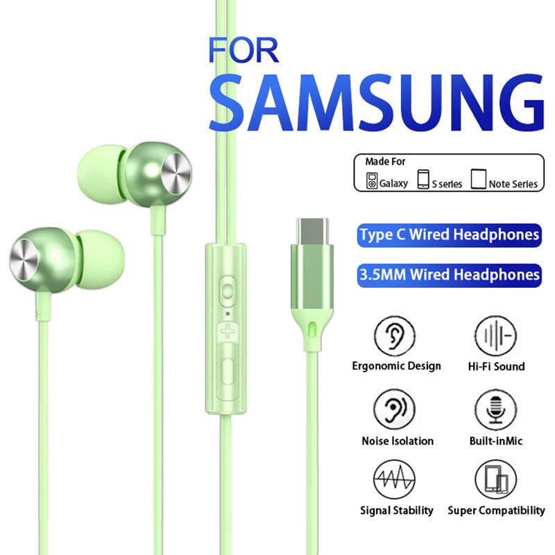 Наушники Type C для Samsung Galaxy S24 S23 S21 S22 Ultra Проводные наушники A53 A52 A34 A54 Note 20 5G разъем 3,5 мм Наушники-вкладыши
