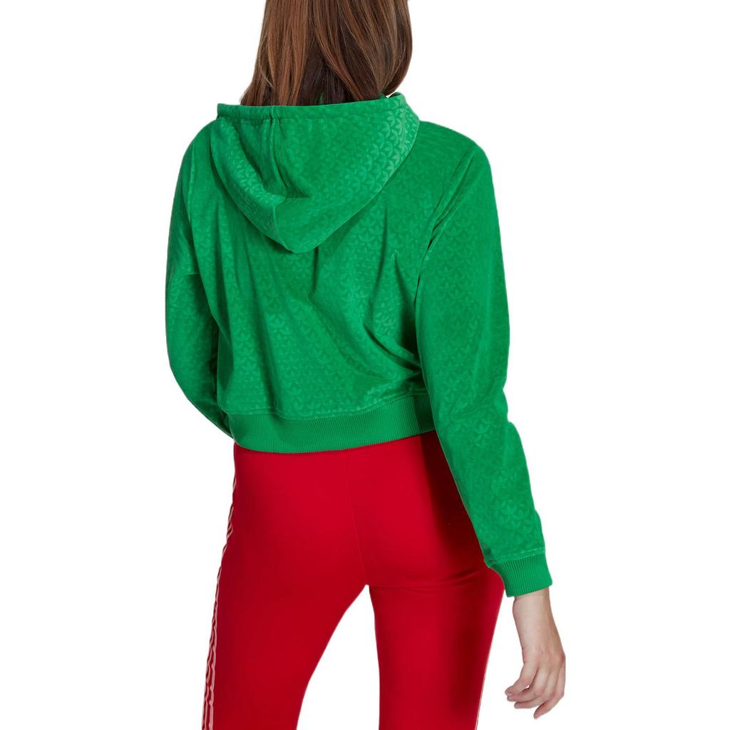 Adidas Originals FW22 Trefoil Print Zip Hoodie With Drawstring Long Sleeves Women Tops Green IB2047