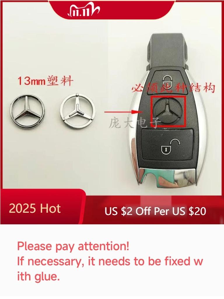 FJR5 For Mercedes Benz 13mm DIY Emblem Logo Replacement Sticker Emblem For Mercedes-Benz key logo Remote Keys Emblem