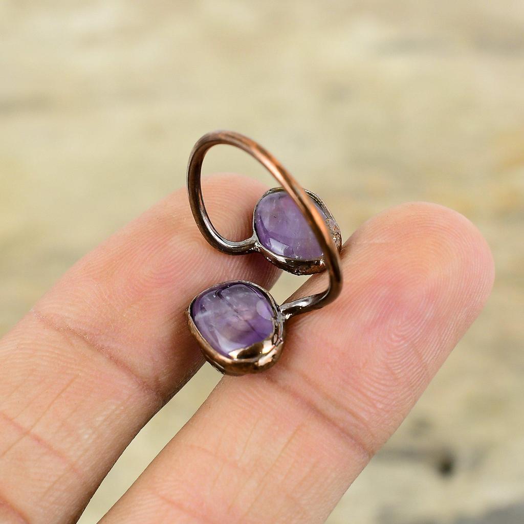 Кольцо с африканским аметистом, медное кольцо, изготовленное методом гальванопластики, регулируемые кольца, ювелирные изделия, изготовленные методом гальванопластики, кольца с драгоценными камнями ручной работы, медные украшения, подарок для него