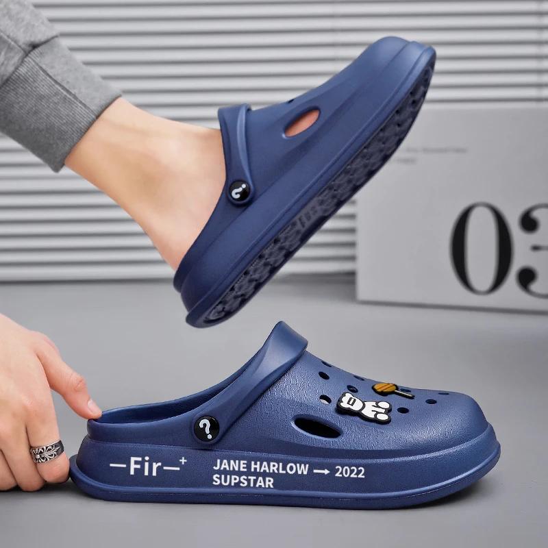 Модная летняя обувь Мужская Женская Сандалии Сабо Мюли Нескользящая Толстая подошва Пляжная Мягкая подошва Шлепанцы Баотоу Мультяшный Тренд Баотоу Женские