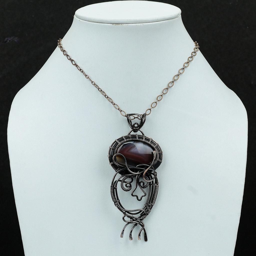 Мексиканская лагуна, кружевной агатовый кулон, медная проволока, кулон с драгоценным камнем, медные украшения, кулон ручной работы, ювелирный кулон, завернутый в проволоку, для подарка
