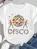 Women's Plus Size Retro 70s 80s Disco T-Shirt - Bold DISCO Graphic with Disco Ball & Dance Print, Short Sleeve Crew Neck