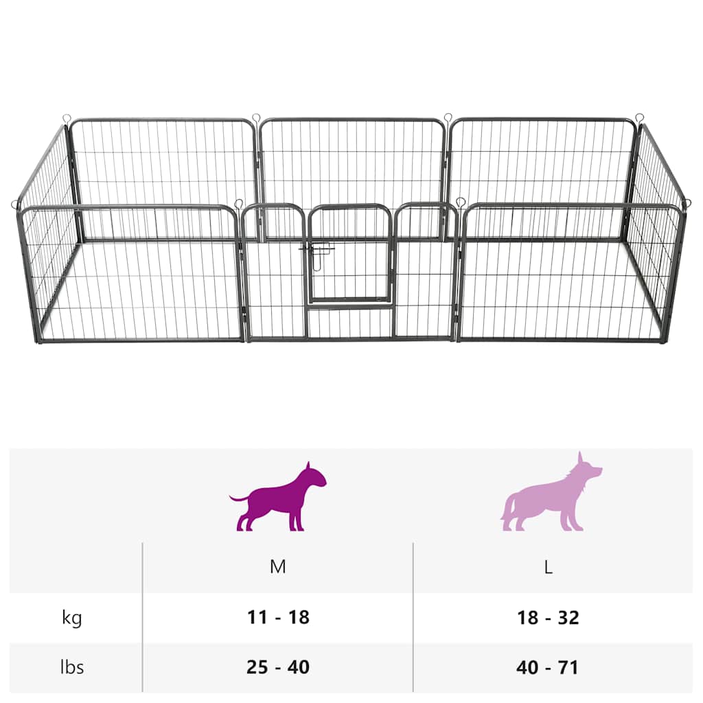 Dog Playpen 8 Panels Steel 60 x 80 cm Black