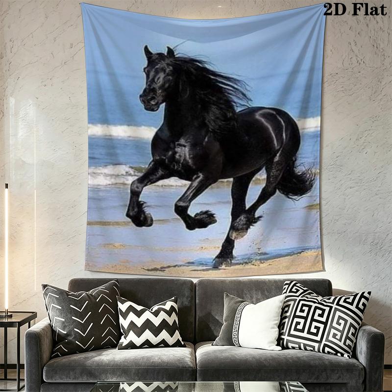 White Horse with Autumn Maple Leaves Tapestry, Fantasy Purple Sky Horse Art Print Wall Hanging Home Decor