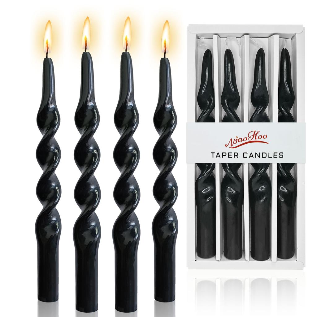10inch Spiral Taper Candles Twisted Halloween Candlesticks Unscented Tapered Candles for Dinner Home Decor Party Wedding, 4 Pcs