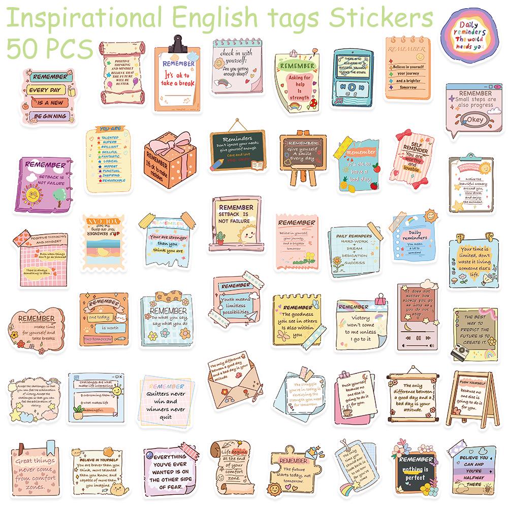 50 Inspirational English Stickers for Luggage, Laptops, and More