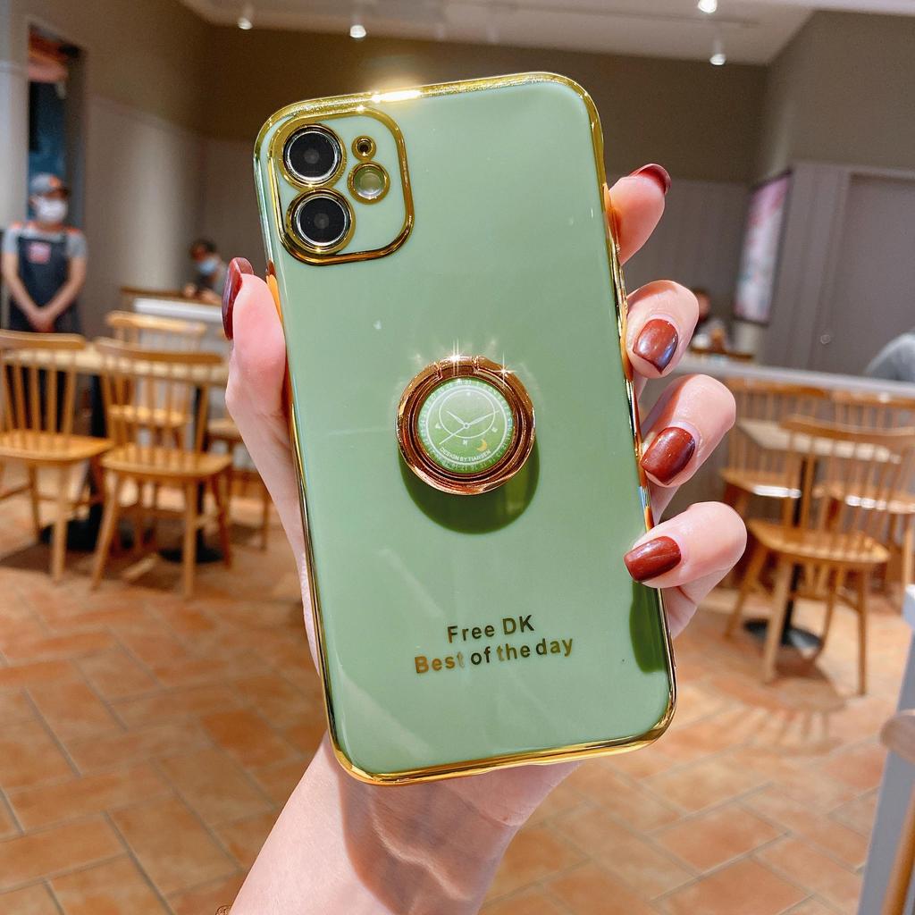 Bling Finger Ring Часы с игрушечным покрытием Сплошной цветной бампер Чехол для телефона для iPhone 14 Samsung Xiaomi Huawei Подставка-держатель Симпатичная силиконовая противоударная задняя крышка