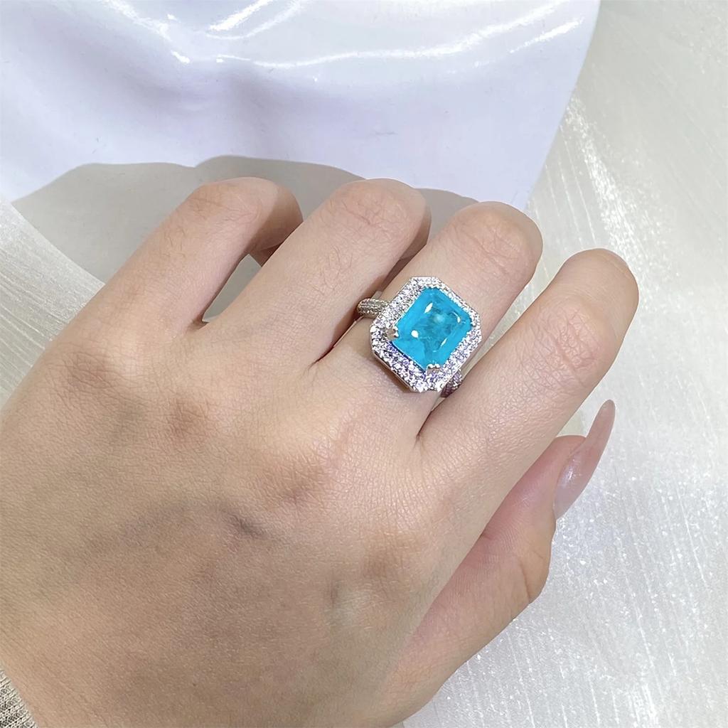 High Quality Pink/blue/Green Zircon Paraiba Ring for Women Party Jewelry Engagement Ring Anniversary Gift Copper Jewelry