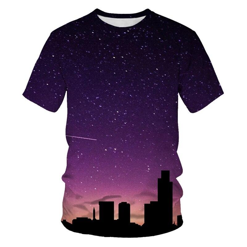Новые футболки с рисунком «Звездное небо природы», мужские модные футболки с узором «Аврора», повседневные топы с короткими рукавами и круглым вырезом с 3D принтом