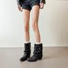 Street cool pleated stacked cowboy boots 2026 autumn and winter new fashion pointed trousers knight boots Martin boots