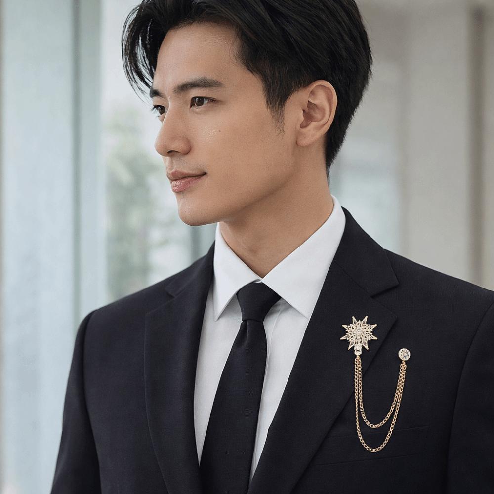 Rhinestone Star Tassel Brooch Tassel Chain Suit Collar Pin Vintage Men Brooch Gift