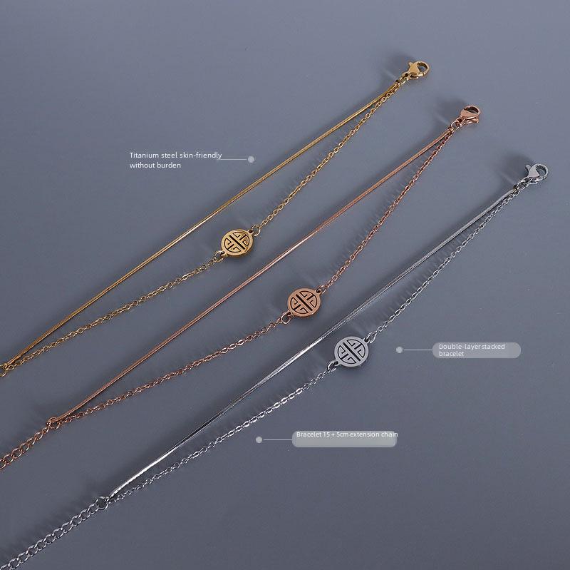 Элегантный двухслойный браслет-змейка в китайском стиле, дизайн из 18-каратного золота и титановой стали для женщин