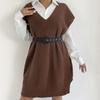 A Lady's Long Waistcoat, Deep V Loose Casual Sweater, Vest Dress