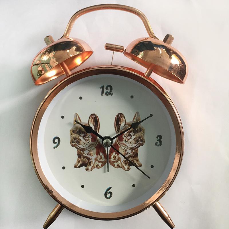 Direct supply 1 inch metal electroplating imitation gold rose gold alarm clock night light creative bell children's and students' desk clock