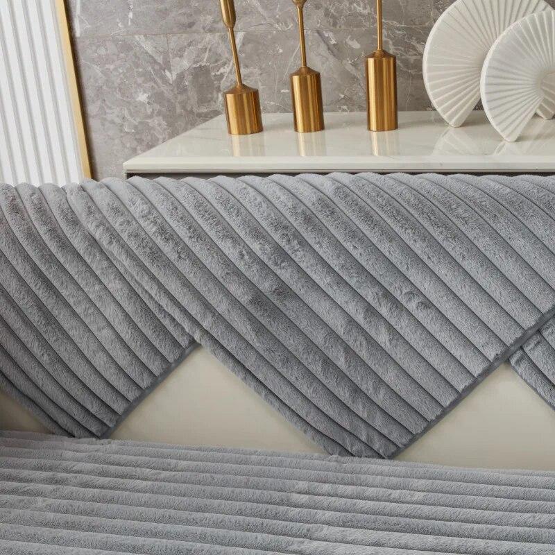 Super Soft Rabbit Plush Quilted Sofa Towel Winter Warm Thick Plush Couch Cover L-shaped Sectional Anti-slip Sofa Cover