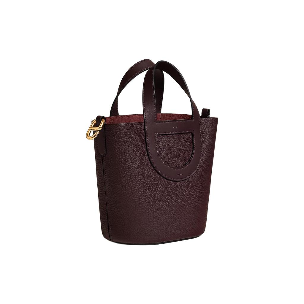 HERMES In The Loop Taurillon Clemence Bullhide With Swift Leather Basket Bag, Bucket Bag, Handbag 18 Women's Saddle Red H084274CCAN