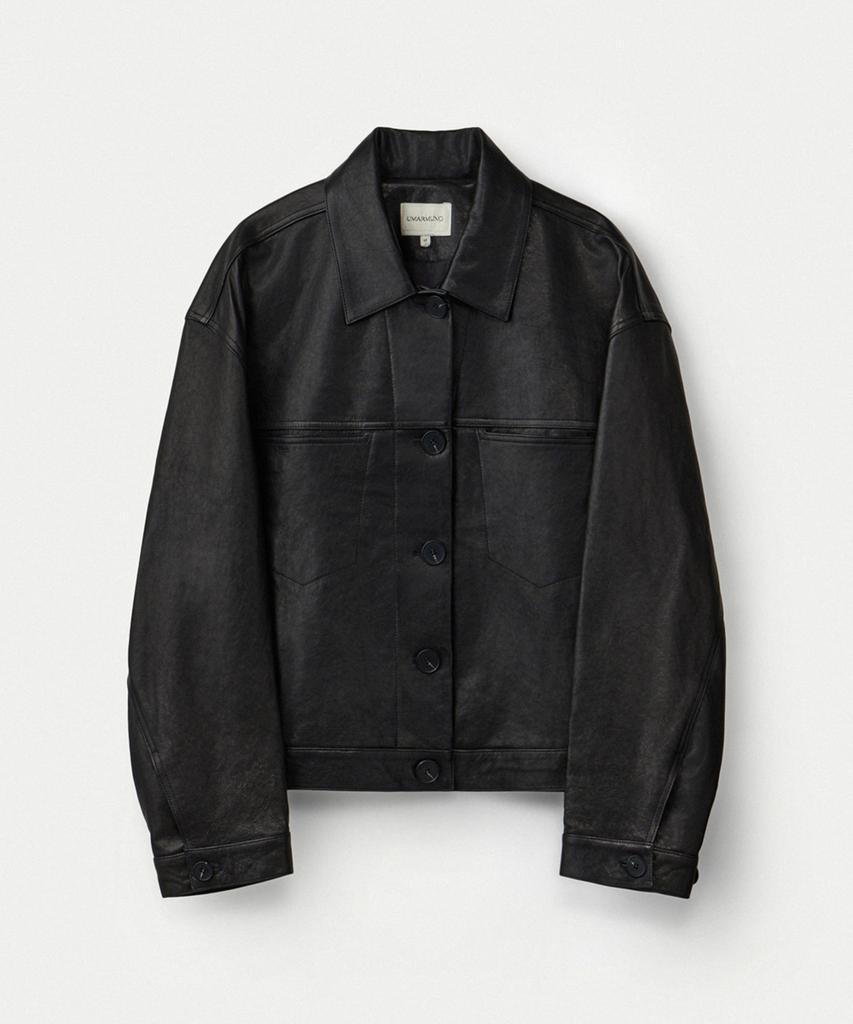 UMARMUNG Italian Vegetable Lambskin Trucker Jacket_Earthy Black
