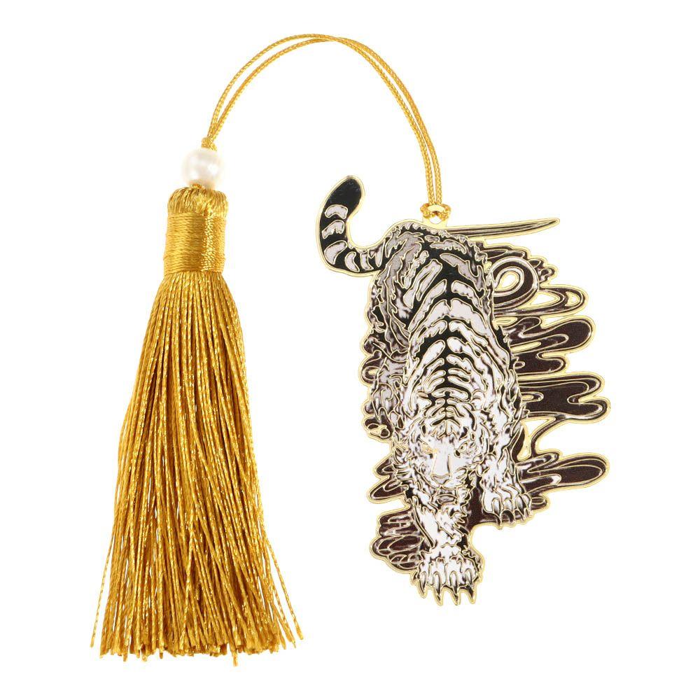 New Chinese Style Retro Mythical Bookmark With Tassel Creative Metal Hollow Dragon Tiger Book Clip Student Gift Office Supplies