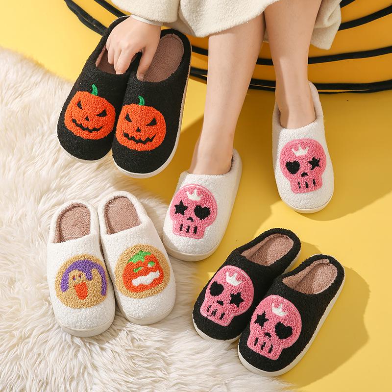 Женские домашние тапочки из бархата и толстого хлопка — мягкая подошва, вышитый дизайн, унисекс, домашняя обувь осень/зима