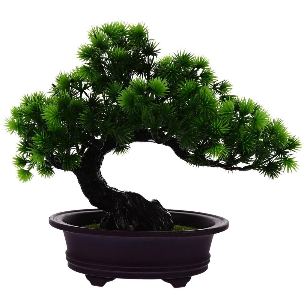HANABASS Artificial Bonsai Pine Fake Potted Welcoming Artificial Tabletop No Maintenance Never Japanese Zen Gift Tree, Greenery, Plant, Pine, Flower,