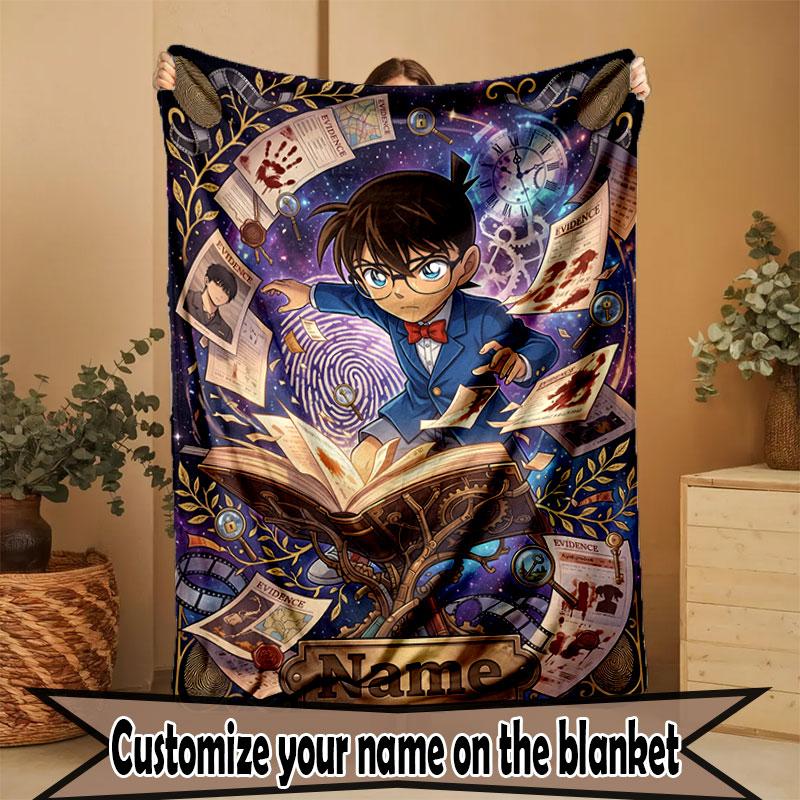 Custom Name Personalized Detective Conan Print Blanket, Home Decor, Bedroom, Sofa, Camping, Couch, Gifts for Birthday Christmas