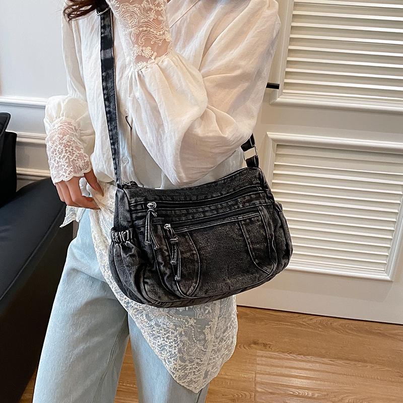 Джинсовая сумка Женская пригородная большая сумка Сумка через плечо большой вместимости Студенческая сумка класса