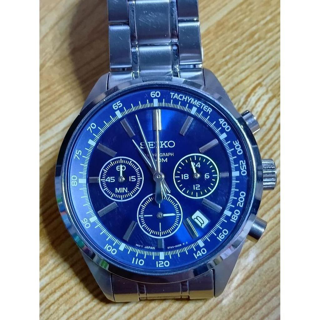 Б/у [В исключительно хорошем состоянии/ухоженный] SEIKO Хронограф 6T63-00D0 Синий циферблат
