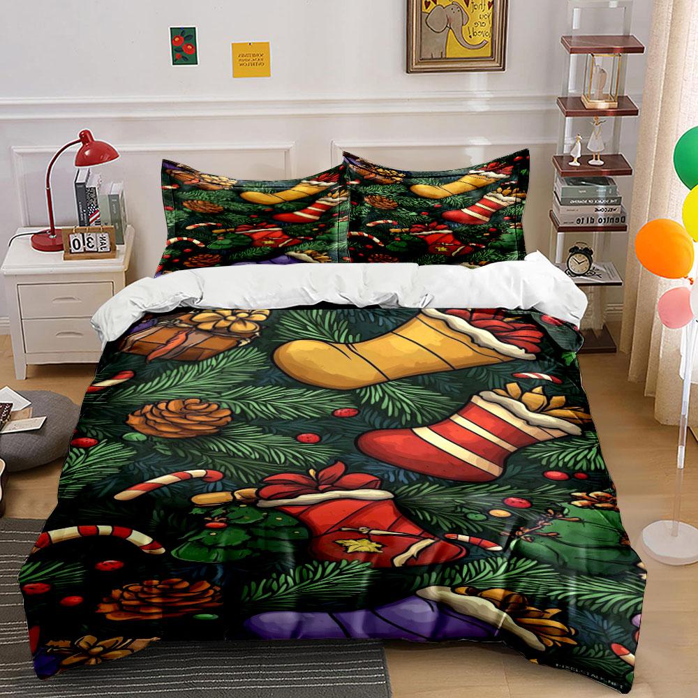Stockings, pinecones, candy canes. Bedding sets Duvet cover sets Duvet covers Pillowcases(1*Duvet Cover 2*Pillowcases without duvet insert)