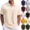 Men's Summer Solid Color Diamond Knit Button Collar Loose Short Sleeve Top