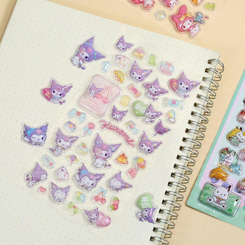 Милые объемные наклейки Hello Kitty Kawaii 3D Sanrio Наклейки Kuromi Cinnamoroll Melody Pochacco Мультяшные Детские Игрушки
