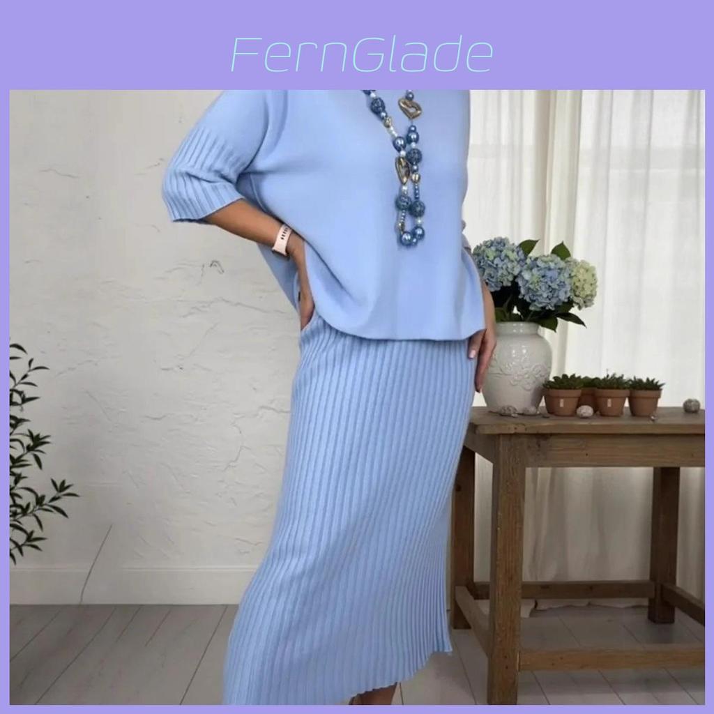 Elegant Women Knit Sweater Skirt Set With High Neck Design For Winter Casual Wear