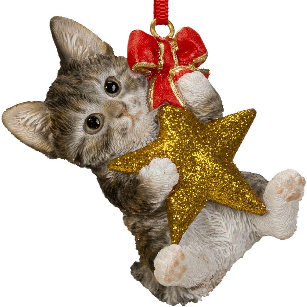 Ubia Mackerel Tabby and White Cat Ornament Holding a X 4 X 8 Doll Animal Garden Cute Star, 5.5 Cm, Figurine, Ornament, Decor, Realistic, Cat,