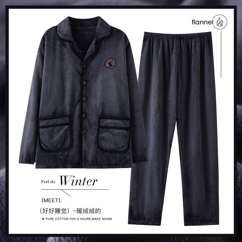 Fleece Pajamas Men'S Autumn And Winter Island Fleece Fleece Long-Sleeved Coral Fleece Loungewear Can Be Worn Outside Youth Suits