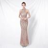 New Banquet Temperament Elegant Long Neck Sequined Celebrity Cool Aura Queen Fishtail Evening Dress