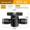 Zhuoji Pneumatic BUC-6-10 Hand Valve with 8mm Tubing, 12mm Straight-Through Air Valve, Quick-Connect Fittings.