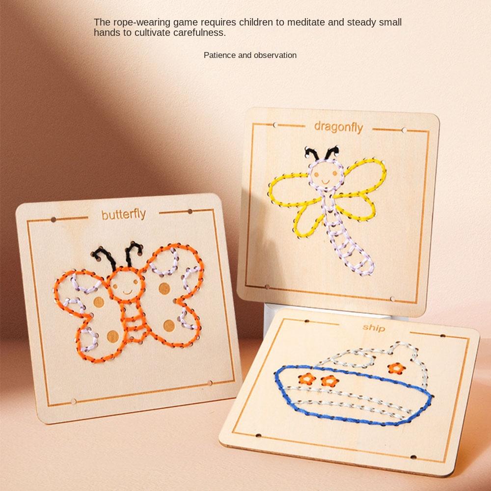 Reusable Threading Painting Toys Colorful Sensory Thread Toy Gifts Threading Board Puzzle Games