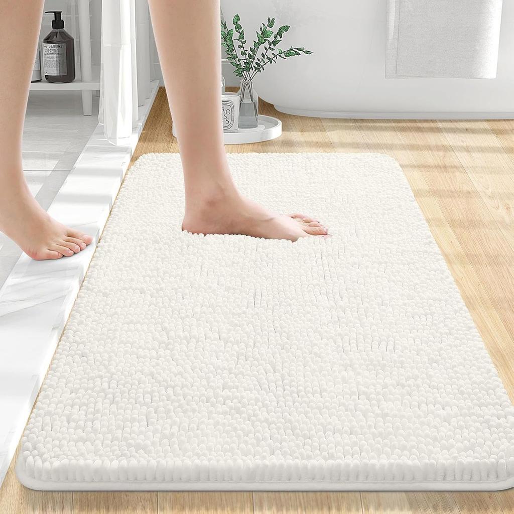 Long Haired Chenille Floor Mat Absorbent Carpet Plain Color Anti Slip Home Foot and Door Mat Home Hotel Bathroom Bedroom Foot Pedal