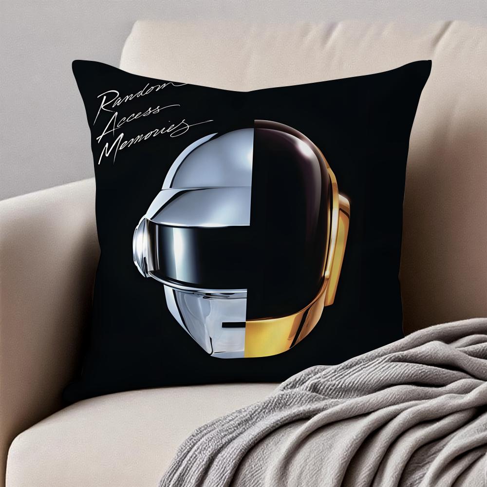 Electronic French Rock Band DDaft PPunk Cushion Cover Pillowcase Antidustmite Invisible Zipper Short Plush Sofa Cushion