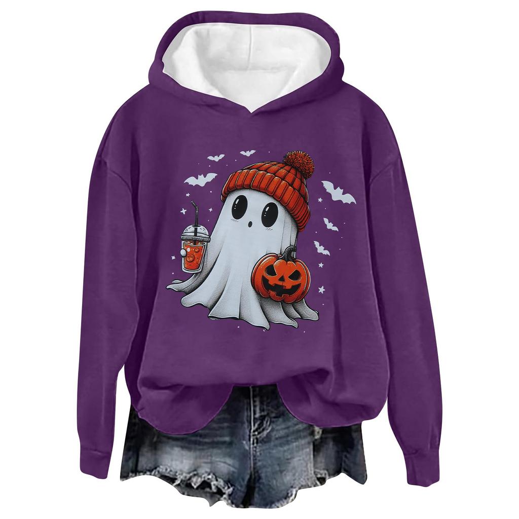 Женская модная повседневная толстовка с длинными рукавами и капюшоном на Хэллоуин с принтом призрачных букв