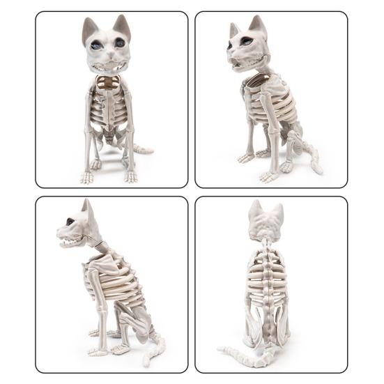 Скелет Кошки Хэллоуин Украшение Жуткая Сидящая Фигурка Скелета Кошки Пластиковые Кости Животного с Подвижными Суставами для Сцены Кладбища Дома с Привидениями