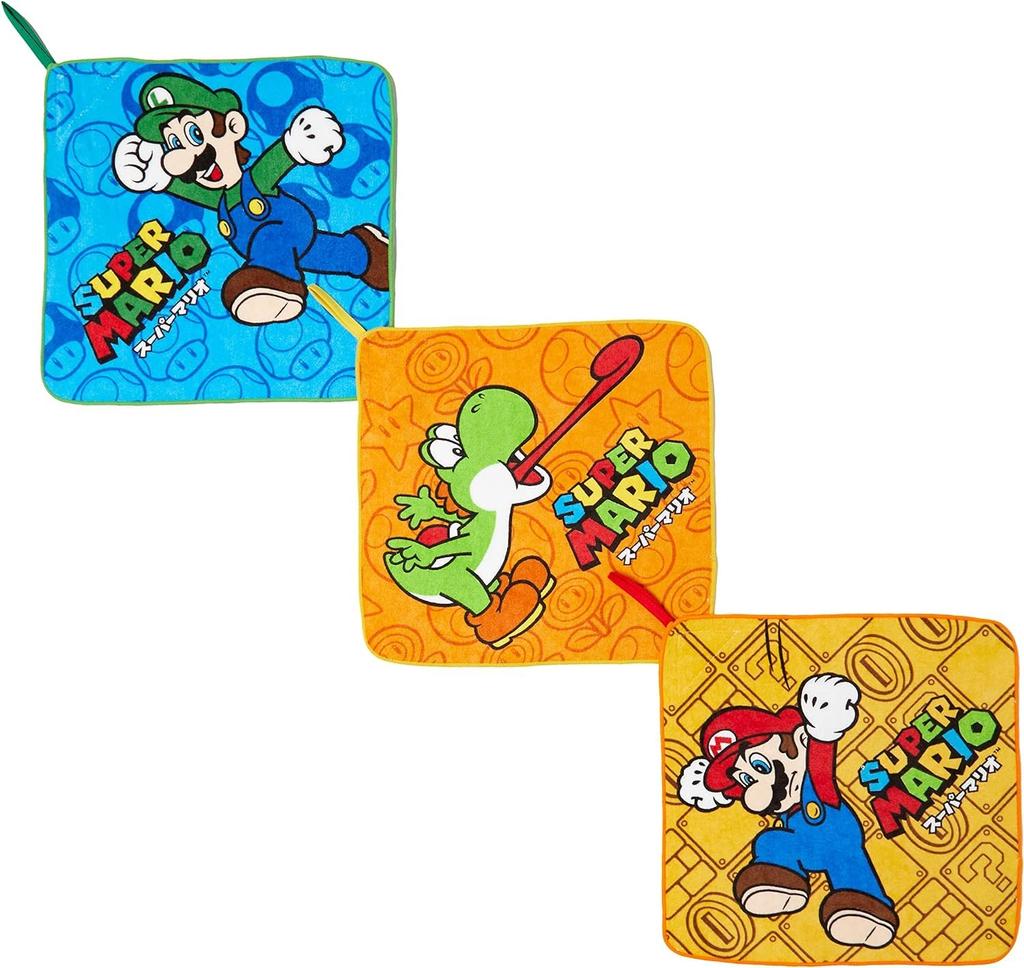Marushin Loop Towels of Nintendo Mario Characters Perfect for and Elementary School Boys (Set 3) - "Let's Challenge" - Preschool, Kindergarten, -