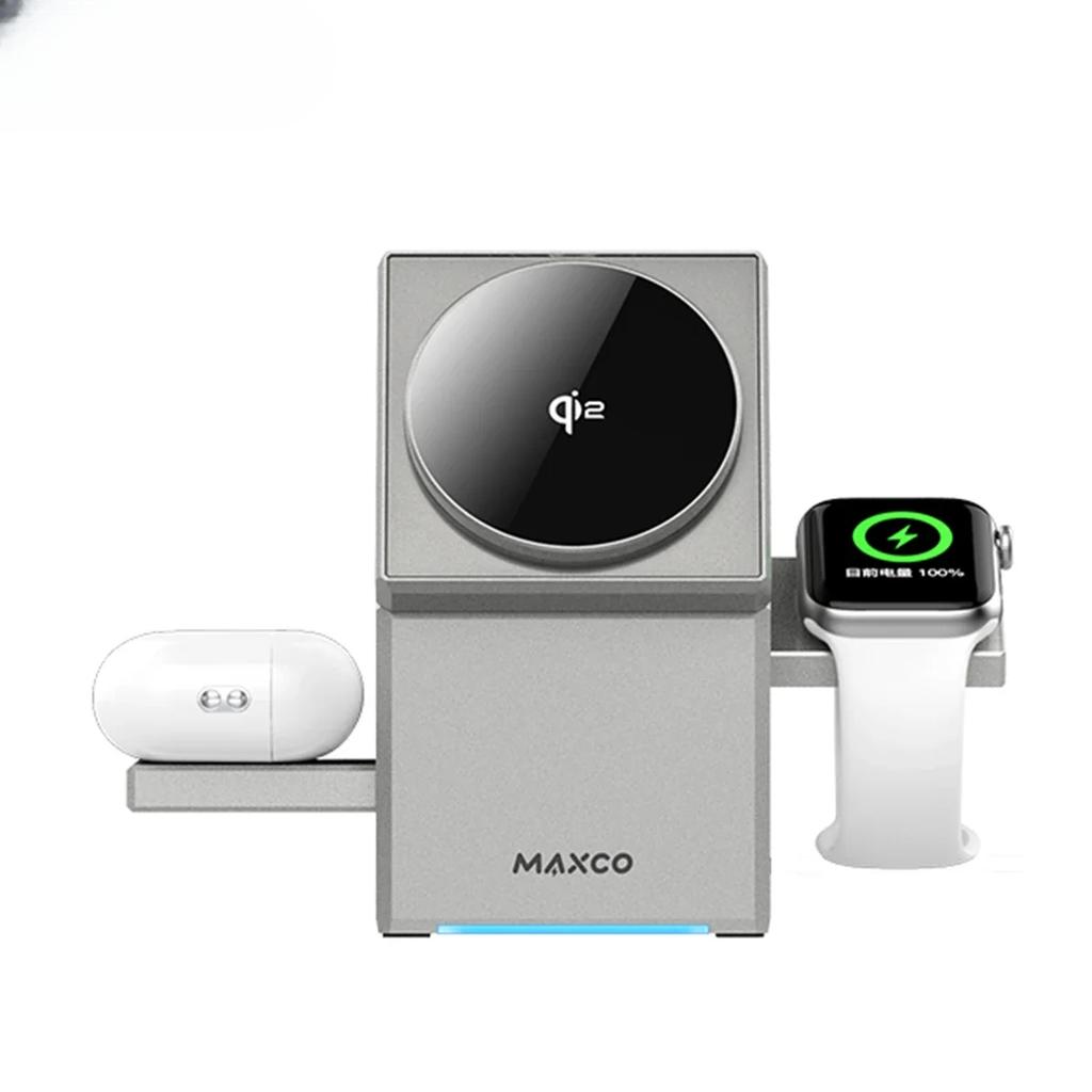 Qi2 3-в-1 беспроводное зарядное устройство Magsafe Magnetic Fast Charge Watch Stand Headset Charge Base для iPhone16 15 Watch/Airpods