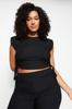 Women's Style Plus Size Black Side Gathered Padded Knitted Crop Blouse