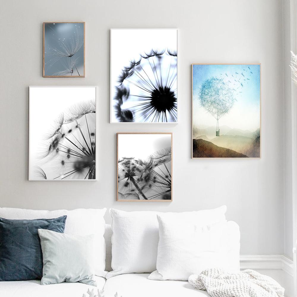 Серо-голубое растение Одуванчик Суккулент Картина на холсте Скандинавский пейзаж Фотография Постер Современный домашний декор Гостиная Спальня