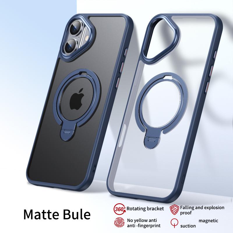 KEYSION Прозрачный матовый чехол для MagSafe для iPhone 16 16 Plus с вращающимся на 360 ° магнитным кольцом-подставкой, противоударная задняя крышка для телефона